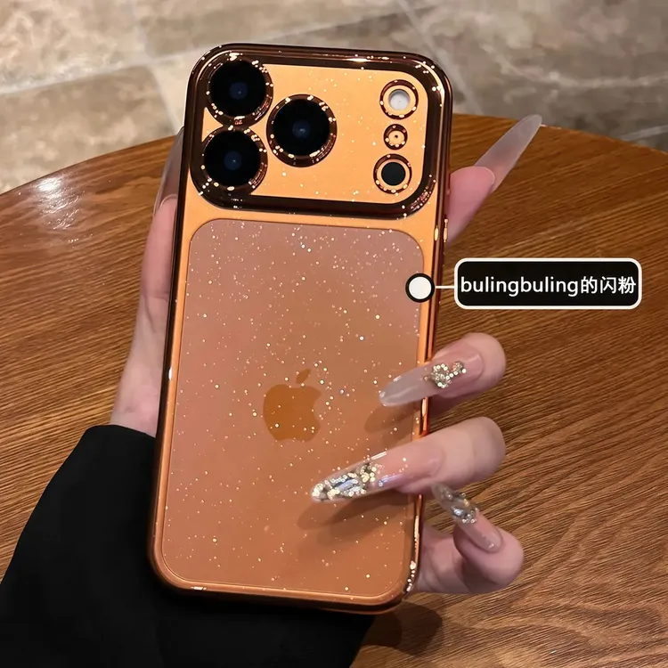 适用苹果17promax手机壳透明闪粉iPhone16高级感15pro自带镜头膜