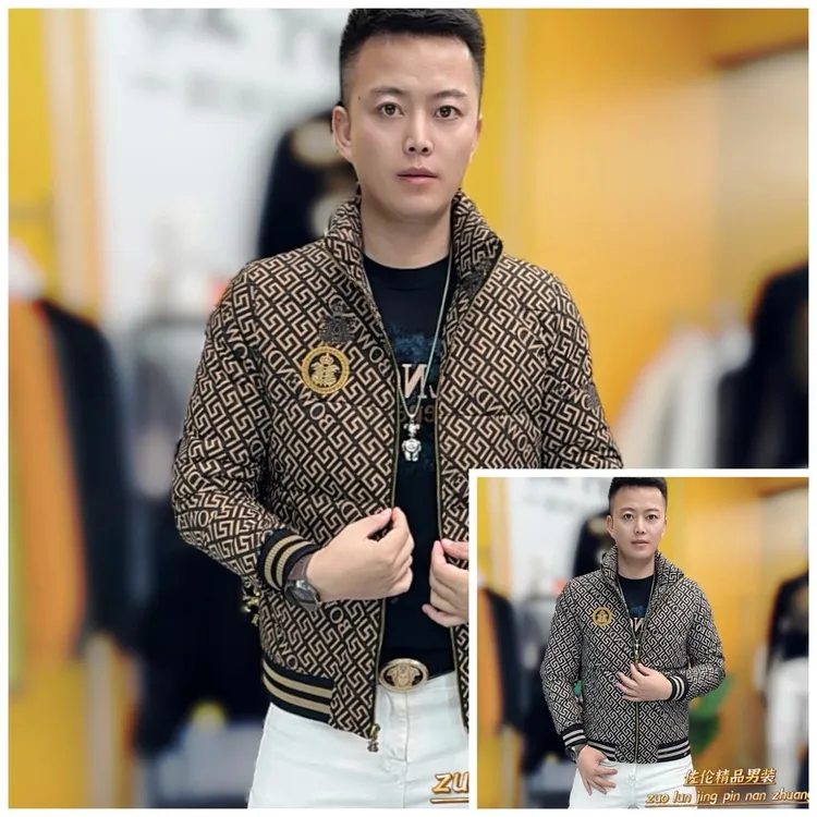 2550冬季新款时尚男士欧版提花修身立领保暖羽绒服