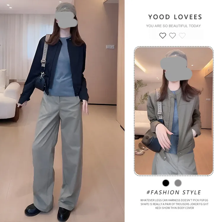 韩版显瘦立领长袖夹克女2025年春秋新款百搭纯色简约开衫短外套