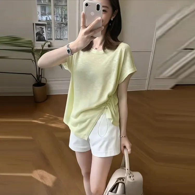 卡莲格/【品牌高货】抽绳设计感显瘦T恤女冰爽雪花棉洋气短袖上衣夏