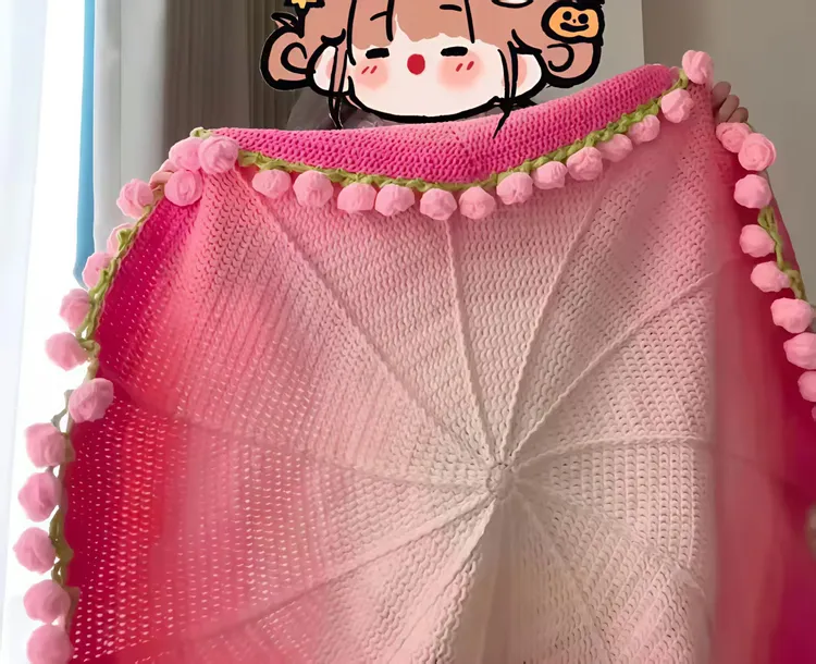 毛线手工diy编织玫瑰花渐变花束毯子材料包钩织铃兰手捧玫瑰花毯