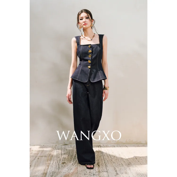 WANGXO  复古定制金属扣牛仔套装250258W