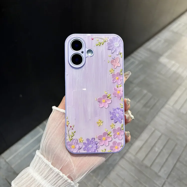 苹果/华为/oppo/vivo/小米 油画花朵适用iPhone16肤感玻璃手机壳