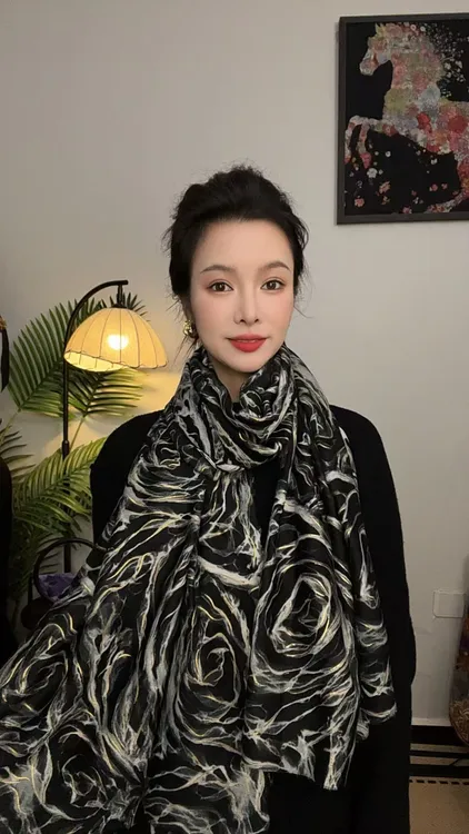 【鎏金玫瑰长巾】外贸单气质贵气风气质百搭高级秋冬新款保暖围巾女