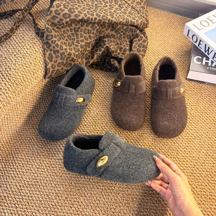 全包勃肯鞋女秋冬2025年新款内增高勃肯棉鞋一脚蹬豆豆鞋毛毛鞋子