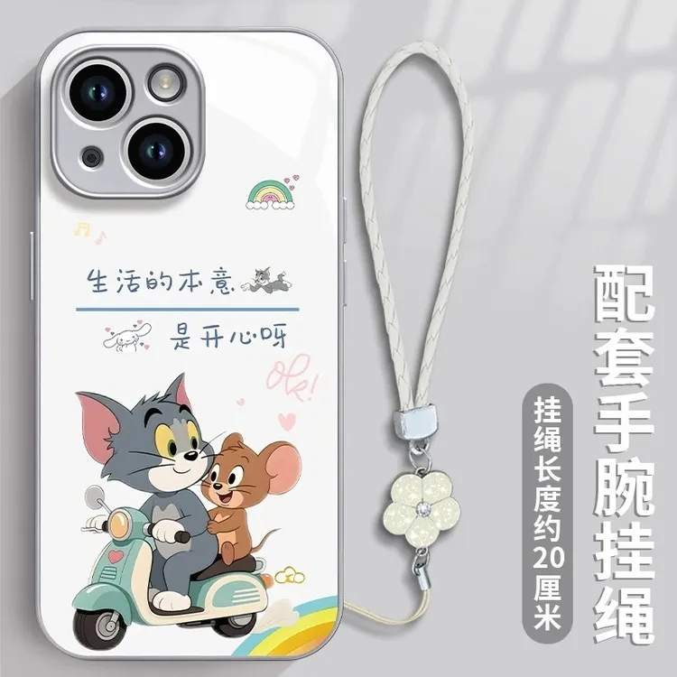 适用汤姆开心呀苹果17pro手机壳金属漆玻璃女款华为vivo小米oppo