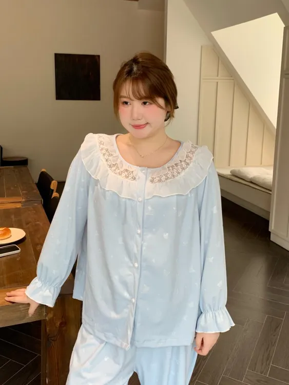 5021冬季大码宽松睡衣女加绒加厚海岛绒保暖可外穿家居服套装