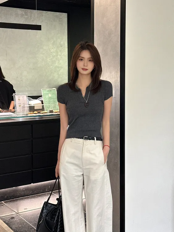 LUOZHIYIN/罗知音T612368TF夏季短袖气质针织翻领T恤