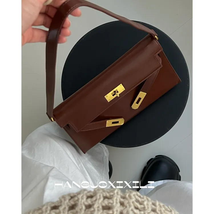 韩国西西里 秋冬新款高级感凯莉包女小众腋下包锁扣单肩斜挎包女