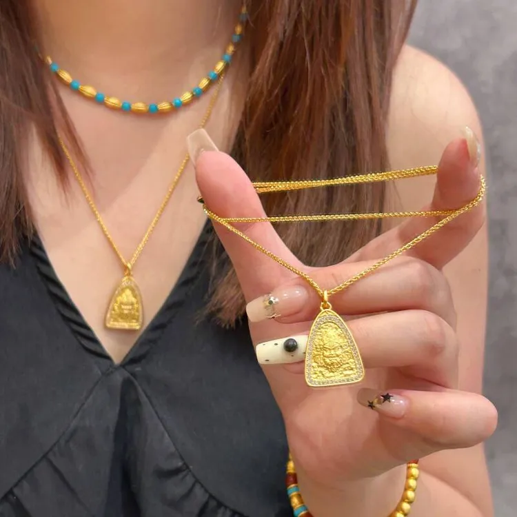 铜合金吊坠 古法点钻黄财神吊坠项链 Y016