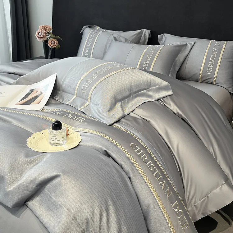 轻奢高级感全棉四件套简约商务纯棉床单笠被套长绒棉床上用品被罩