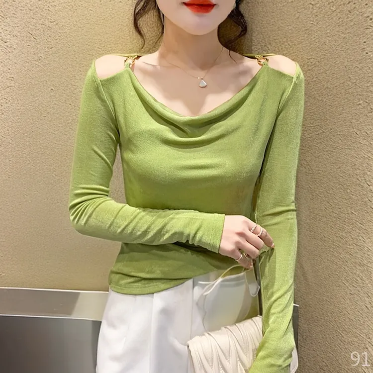 春装女款爆款2025新款长袖t恤露肩上衣高档洋气高端气质潮牌时尚