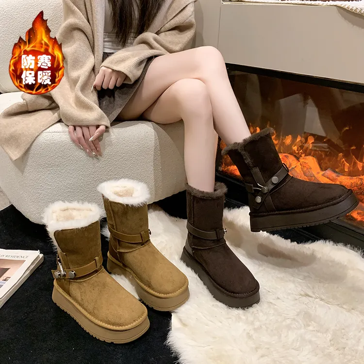 中筒厚底雪地靴2025加绒加厚增高百搭厚底棉鞋冬季保暖棉靴防寒