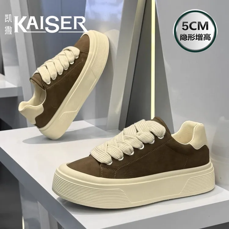 凯撒男鞋2025秋冬爆款网红皮面休闲板鞋子男款厚底增高时尚运动鞋