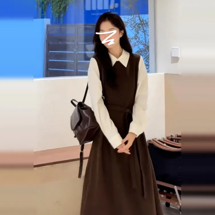 【现货+运补】高级感初秋冬韩系穿搭配一整套早秋季长裙6171