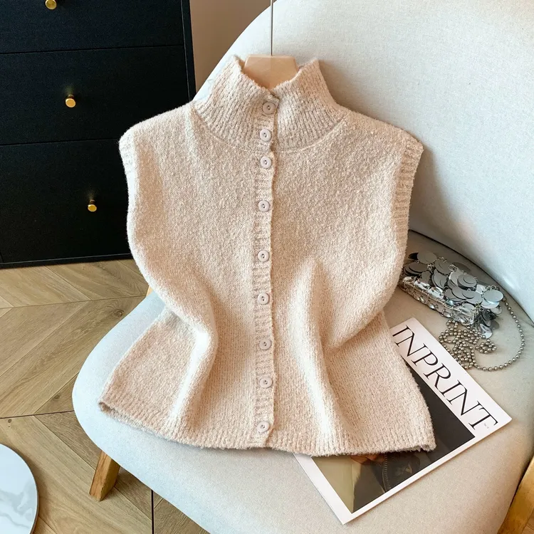 韩系叠穿高领针织马甲外套女冬季新款高级感外穿软糯毛衣背心上衣