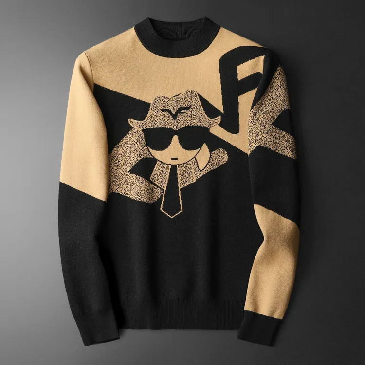 欧洲站轻奢高级感拼色羊毛衫男秋冬新款欧货老佛爷大牌针织衫毛衣