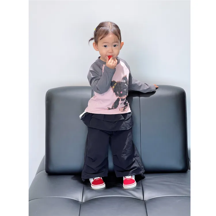 【烁烁家】2025韩版秋季新款女童卡通可爱猫咪长袖T恤衫