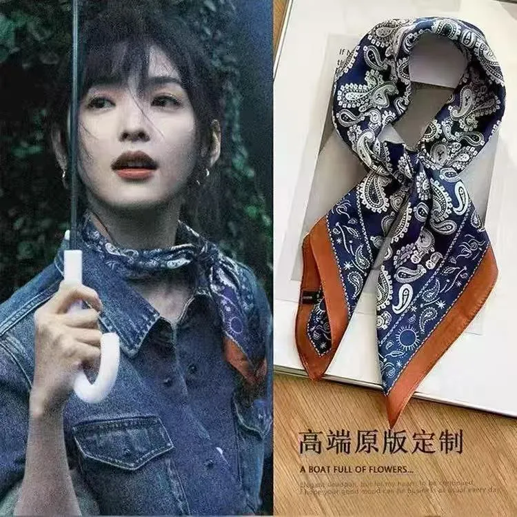 高档100%桑蚕丝明星同款腰果百搭复古方巾秋冬保暖护颈丝巾女