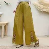 【清货+运费险】夏季高腰阔腿女裤棉麻绣花宽松民族风九分裤V354