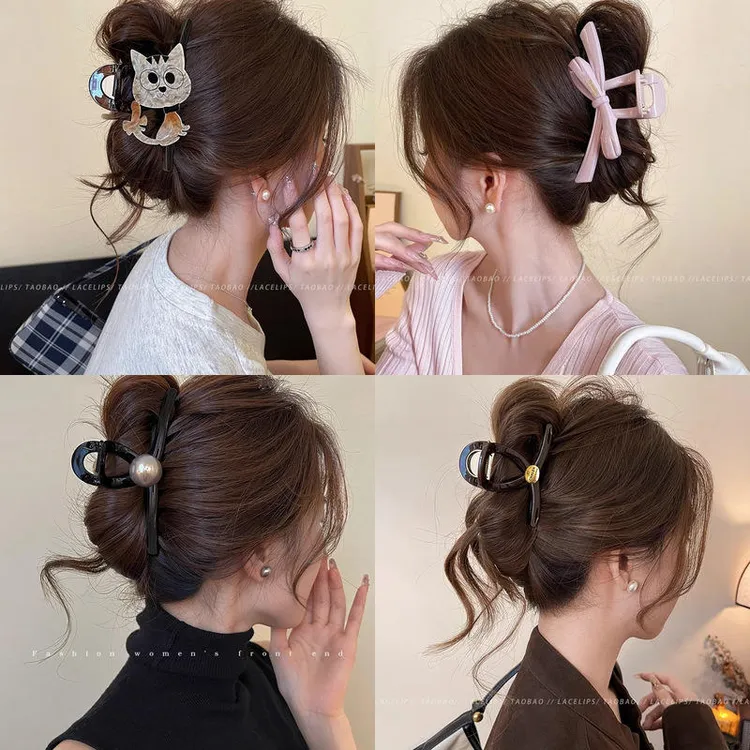 咖色高颜值鲨鱼夹半扎发水钻少女抓夹可爱精致发夹撞色高级感发夹