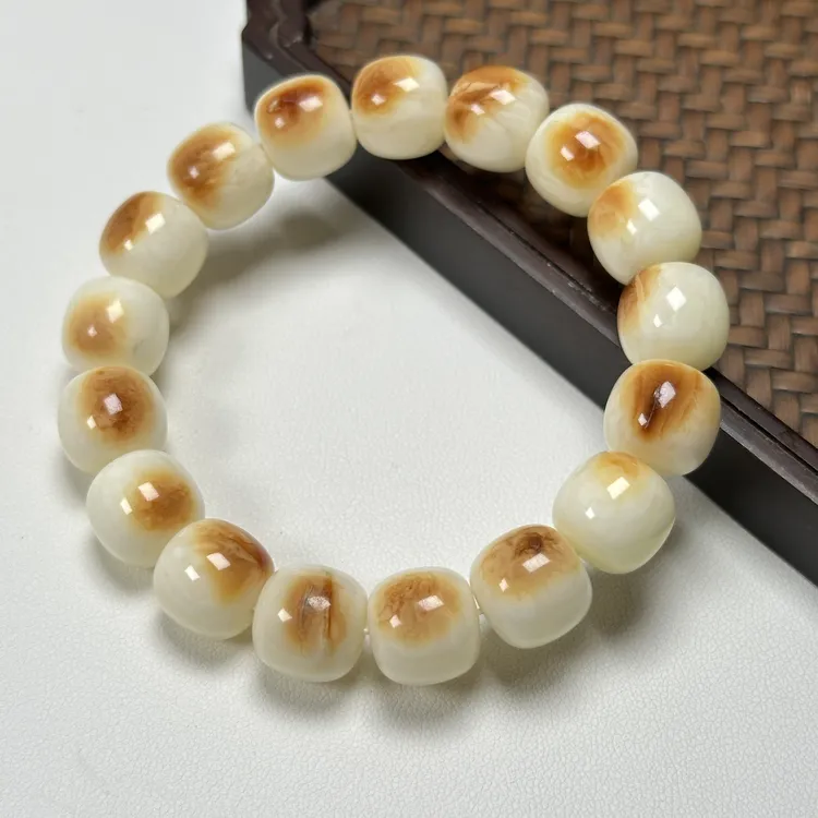 13×12mm白蜡俏色旺仔小馒头保真保纯天然蜜蜡同料手串