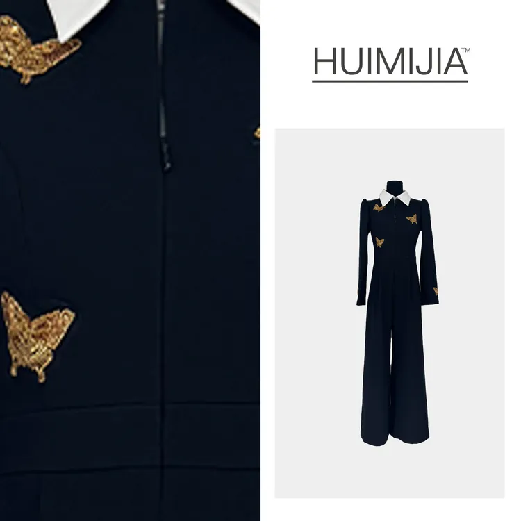 【秋季新款】高奢原创重工立体刺绣假两件高腰直筒连体裤【Q25545】