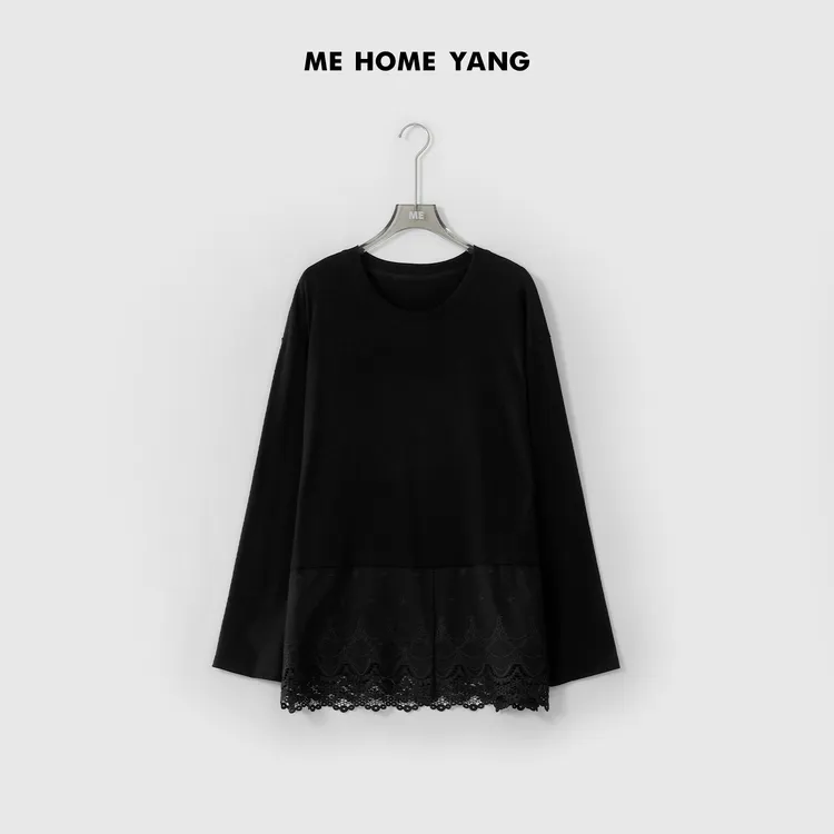 ME【蕾丝拼接T】棉混纺亲肤透气遮肉显瘦时尚百搭长袖上衣MESS0503