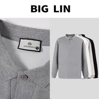 BIG林 25SS秋季纯色长袖翻领纯色立领上衣套头男士宽松秋季Z7001
