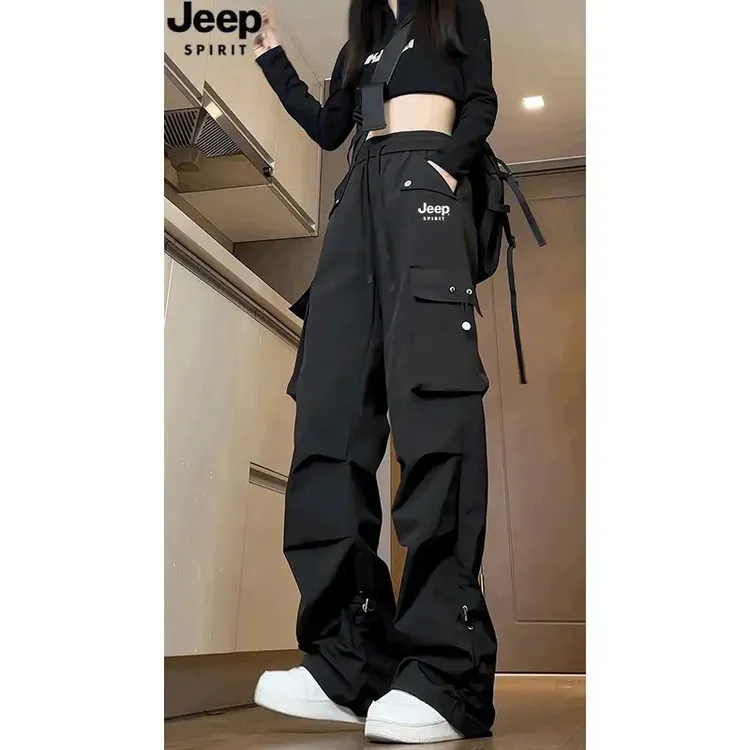 JEEP吉普新款春秋多口袋潮防水拖地工装裤男女同款休闲大码伞兵裤