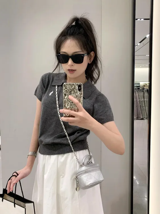 2025夏季新款韩系学院风灰色小马刺绣polo领短袖t恤半身裙套装