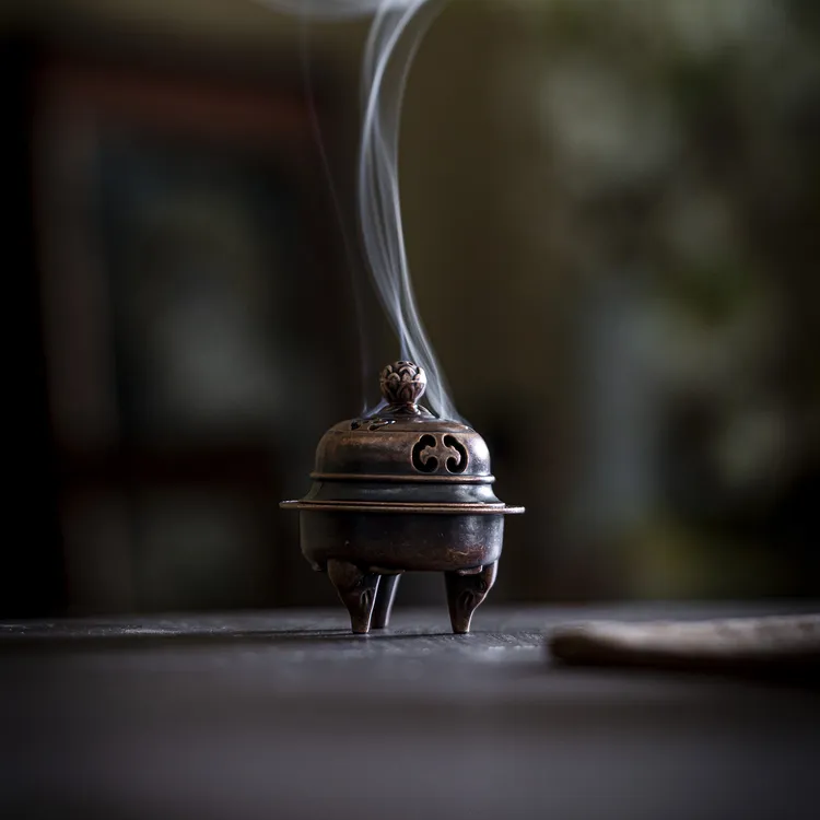 象足莲花铜合金三足盘香香炉塔香香炉茶道炉家用茶道仿古香炉摆件