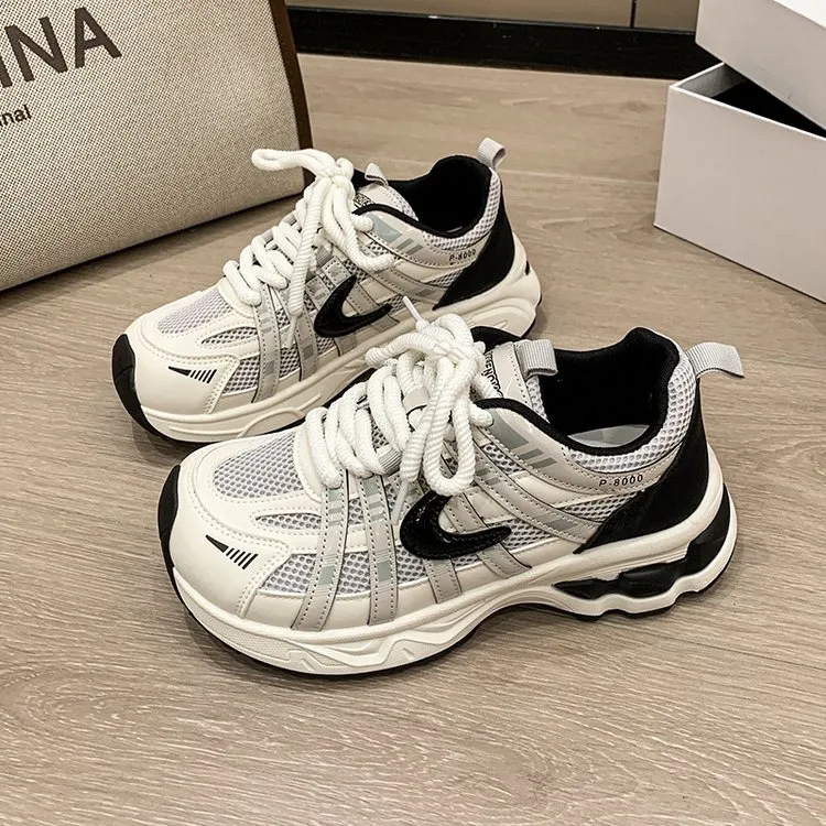 2025秋季新款小个子松糕底休闲鞋时尚百搭系带运动轻便舒适老爹鞋