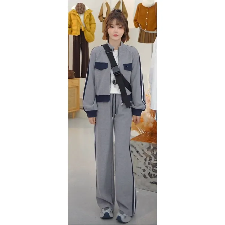 “高定比例”6008秋季休闲运动套装女洋气撞色立领上衣+裤子两件套