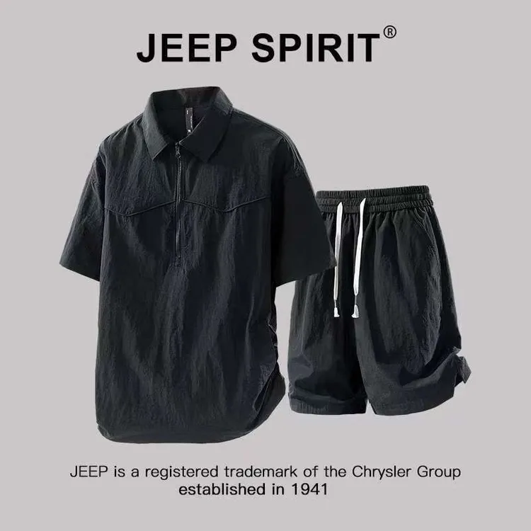 JEEPSPIRIT 吉普时尚 Polo衫短袖套装男士夏季休闲运动短裤两件套