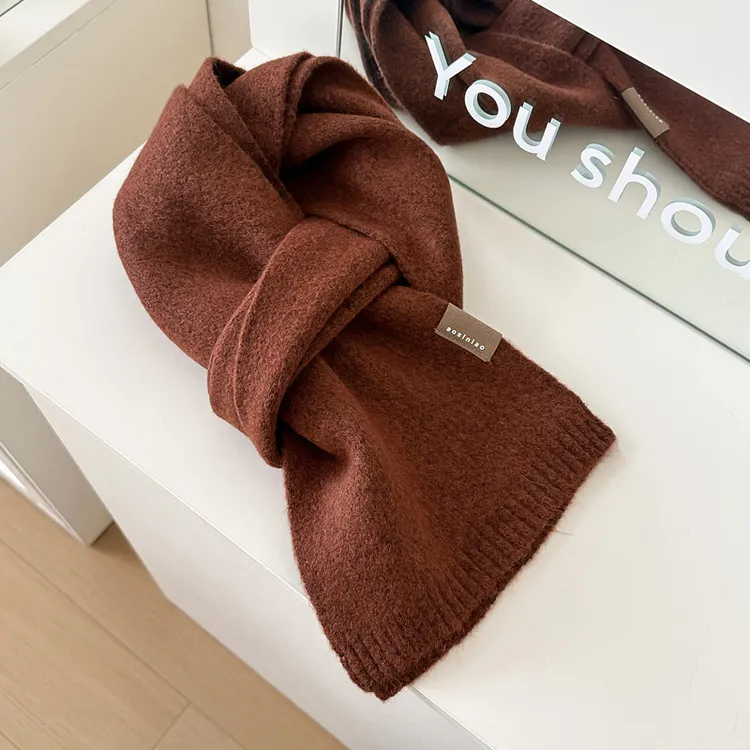 秋冬季含羊毛显白冰蓝色日系简约风羊毛混纺围巾男女保暖情侣围脖