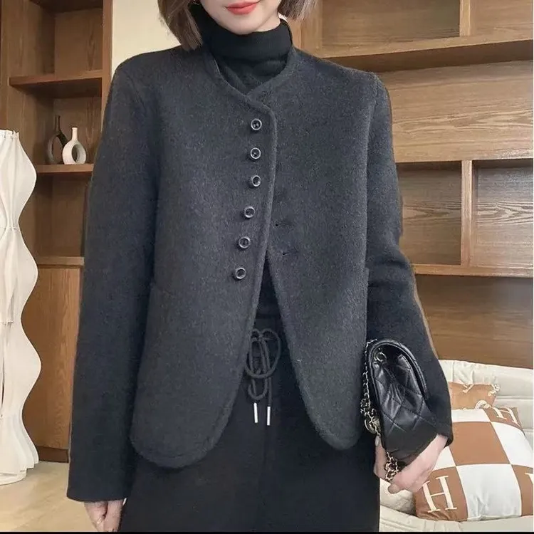 小香风羊毛大衣女春秋毛呢外套高级感小个子双面呢子短款大衣F-17