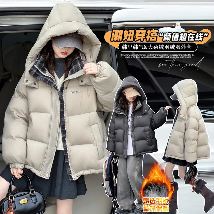 2025新款时尚韩版印花女童中大童羽绒服女童12-15岁新款