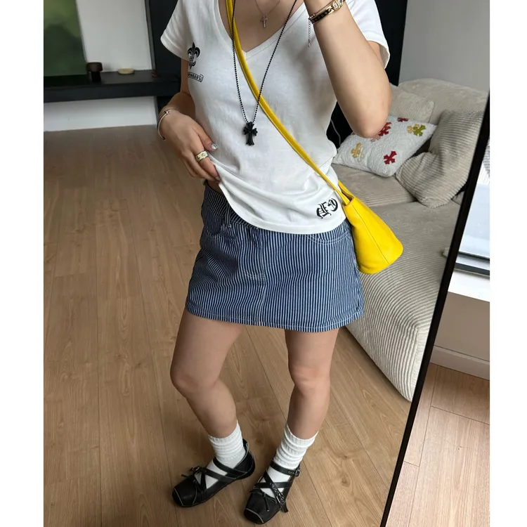 Our2【条纹短裙】复古百搭休闲设计感条纹短裙【B7771】