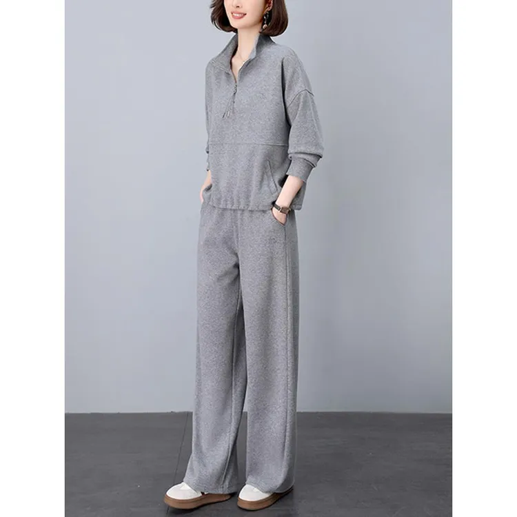 初秋穿搭灰色套装女2025新款休闲运动时尚中年妈妈超卫衣搭一整套