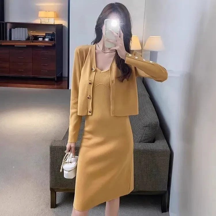 法式针织套装连衣裙子女2025新款深秋季初冬一整套高级感时尚入秋