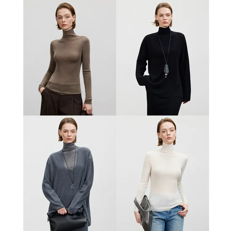 LUR 精纺100全羊毛 2025秋冬季新款打底针织衫女修身高领内搭上衣