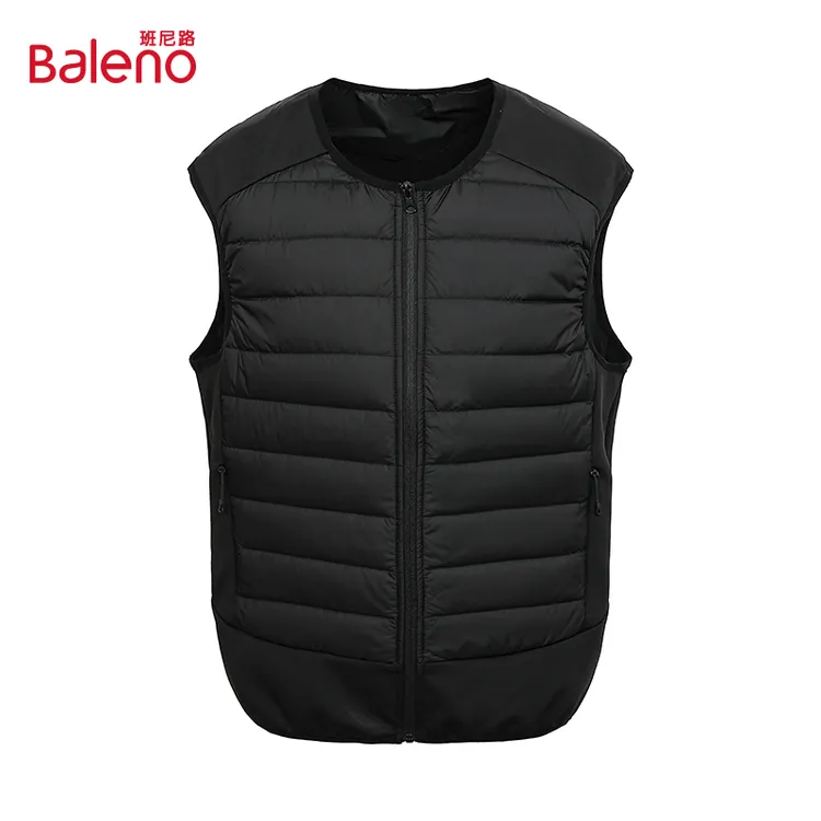 班尼路90鸭绒无袖羽绒马甲男士运动加厚保暖潮牌外穿圆领羽绒服男