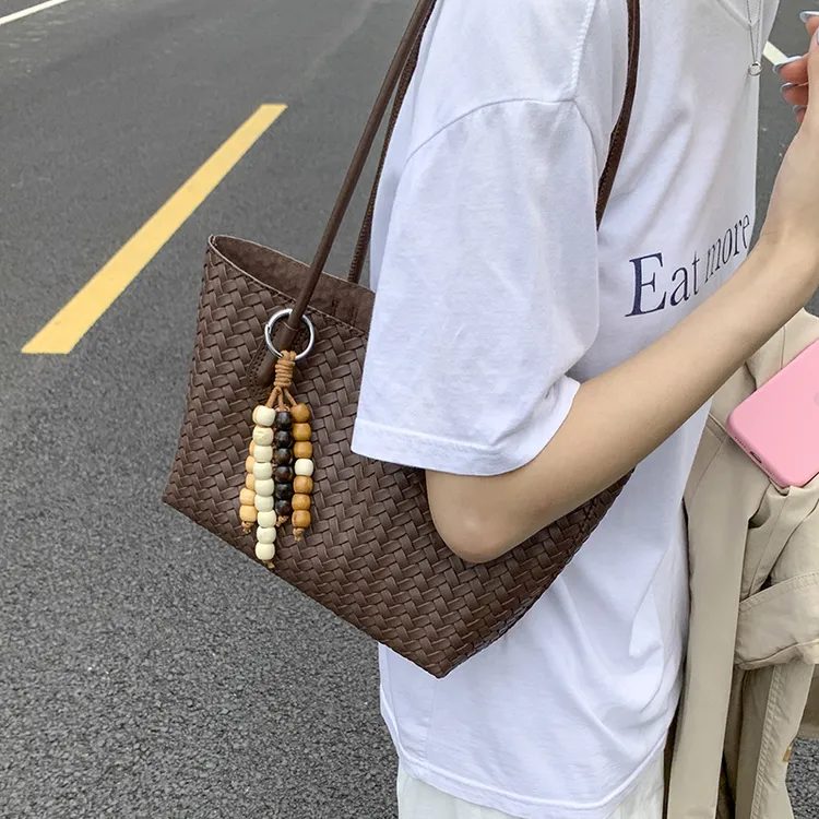 复古编织包女式包包女2025新韩版托特包简约大容量单肩通勤包