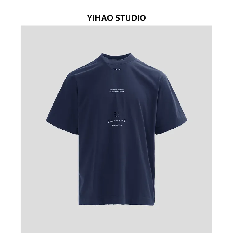 YIHAO STUDIO夏季男士t恤纯棉休闲圆领短袖英文字母印花宽松舒适
