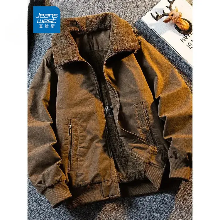 真维斯美式复古重磅加厚防寒服外套男士秋冬季保暖加厚羊羔毛棉服