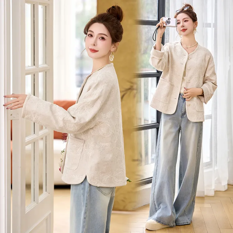 2025年开春季新款文艺棉麻刺绣花高级感新中式风春秋短款外套女