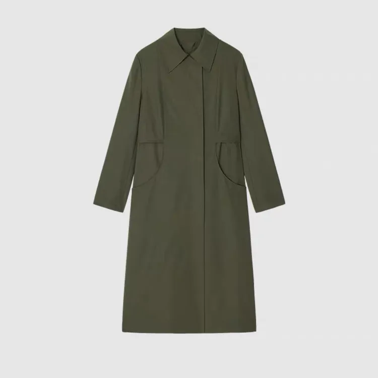 1895【露珠系列】禾女装2025秋新款薄丝毛精纺色织单排扣风衣