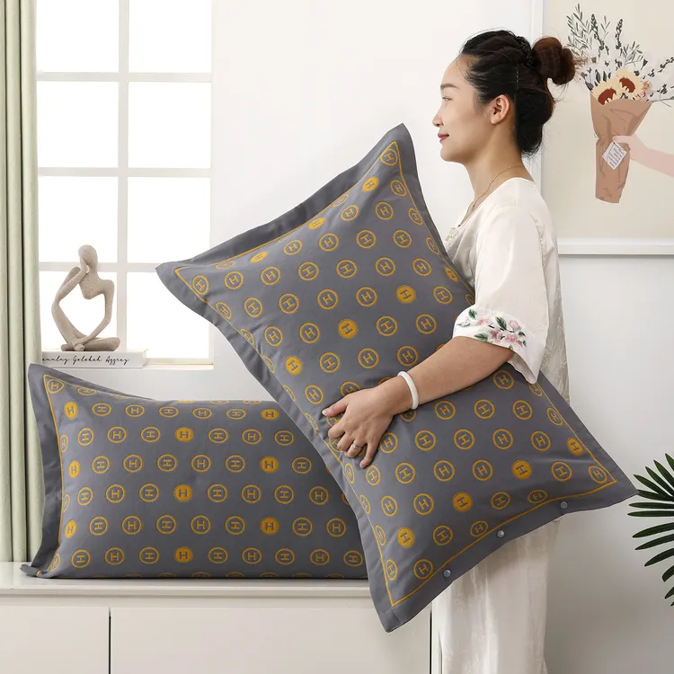 纱布蓬松棉枕套一对装成人枕头套加大加厚按扣四季枕芯套透气吸汗商品图