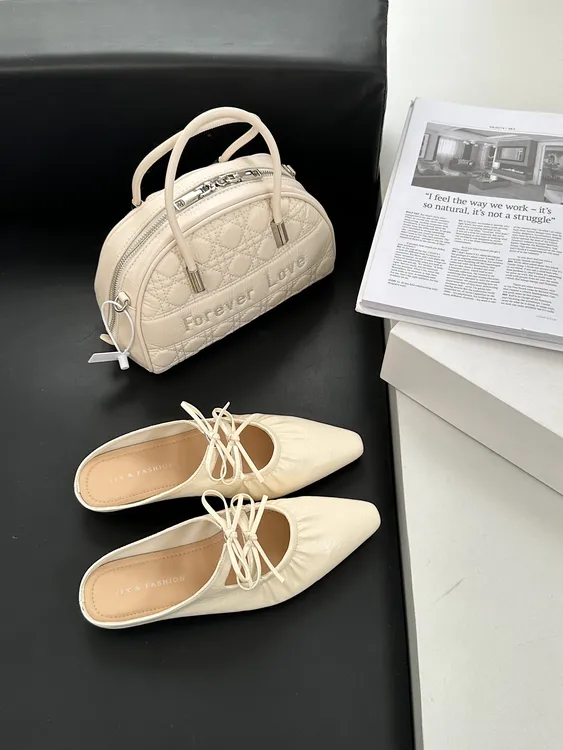 BOLIKA/柏丽卡2025系带蝴蝶结法式小尖头仙女风包头拖鞋K5759-203